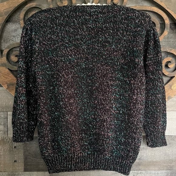 90s Sweater Crop Black Pastel Specks Puff 3/4 Sleeves Whimsy Fairy Goth - Picture 3 of 16